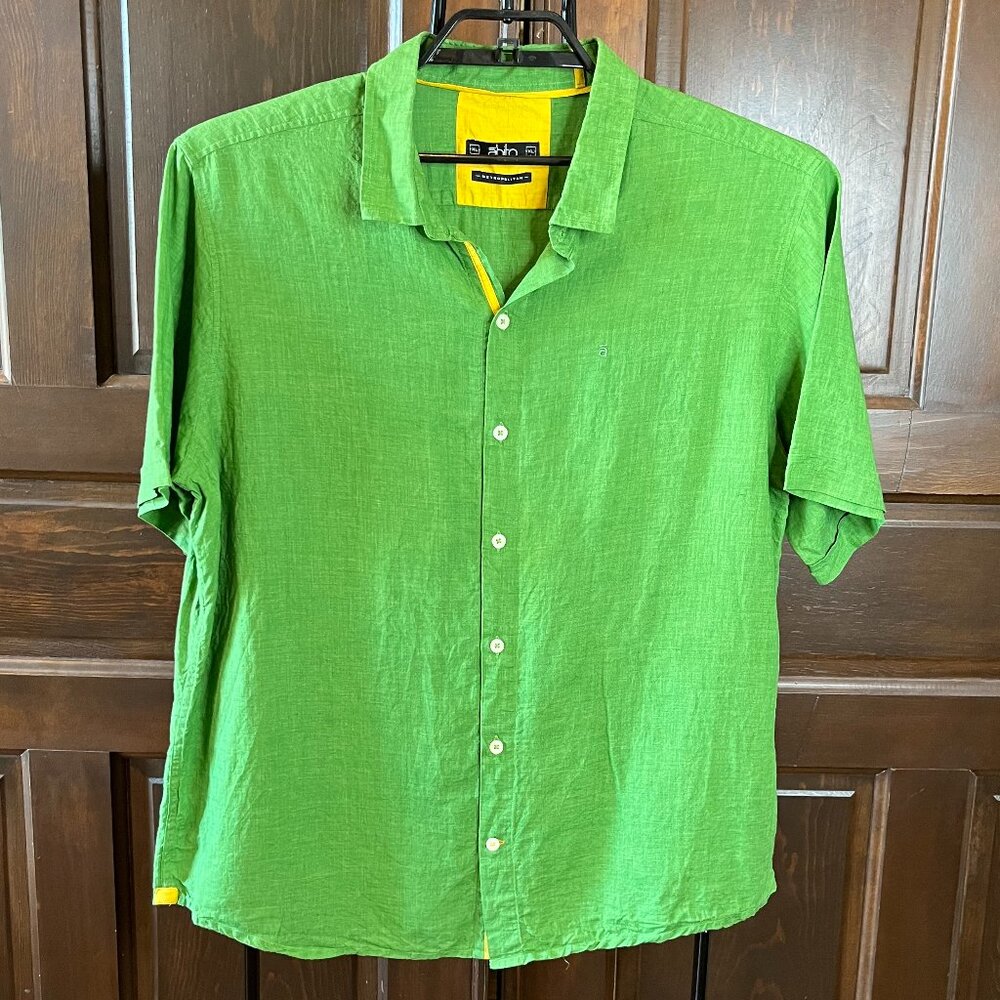 Abito Metropolitan Men's Short Sleeve Linen Shirt Size XL Emerald Green Solid
